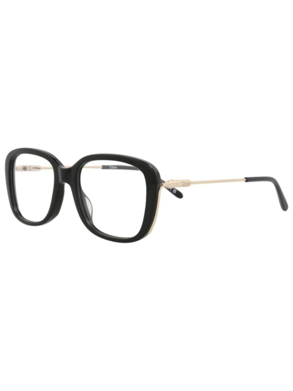 New Chloé Women's Eyeglasses Square Rectangle Recycled Acetate Frame Black Gold